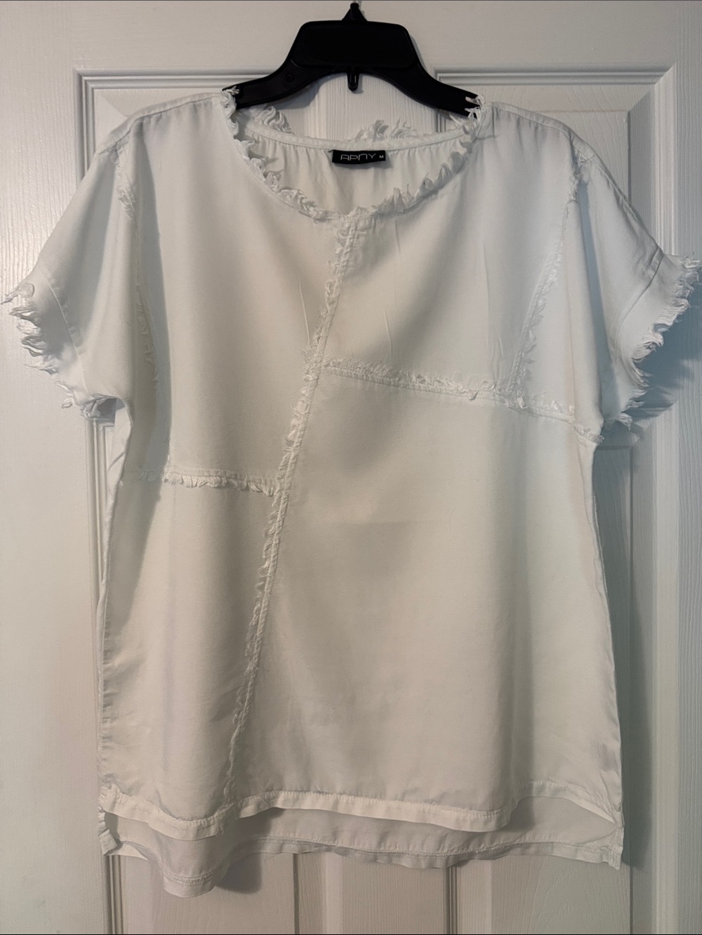 Apt. 9 White Short Sleeve Frayed Seam Blouse